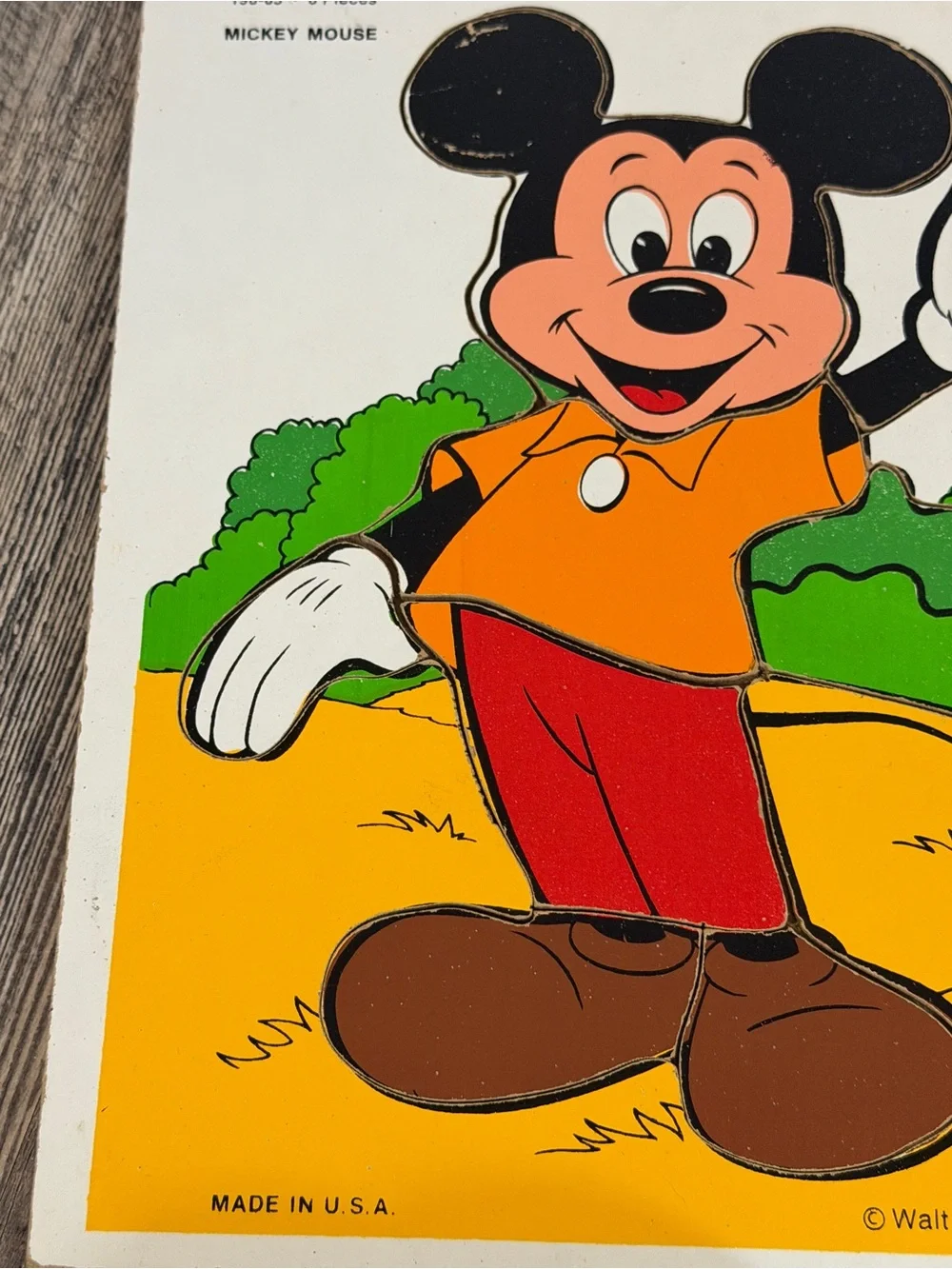 Vintage Playskool Mickey Mouse Wooden Tray Puzzle #190-05 Walt Disney 8 Piece